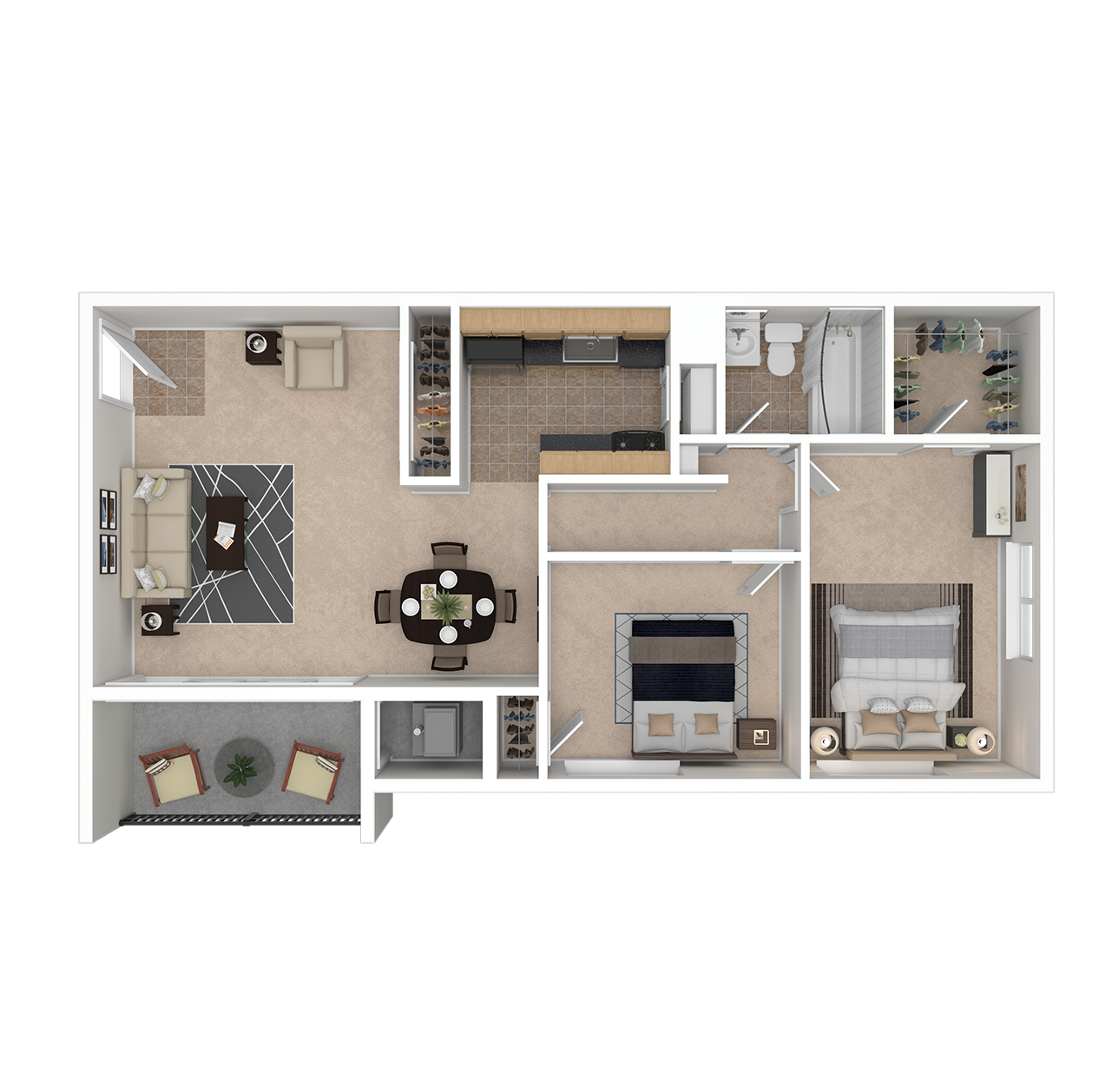 Floor plan for 2 beds, 1 bath, 1170 sqft